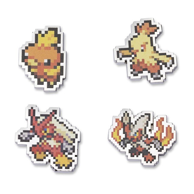 Torchic, Combusken, Blaziken & Mega Blaziken Pokémon Pixel Pins (4-Pack)